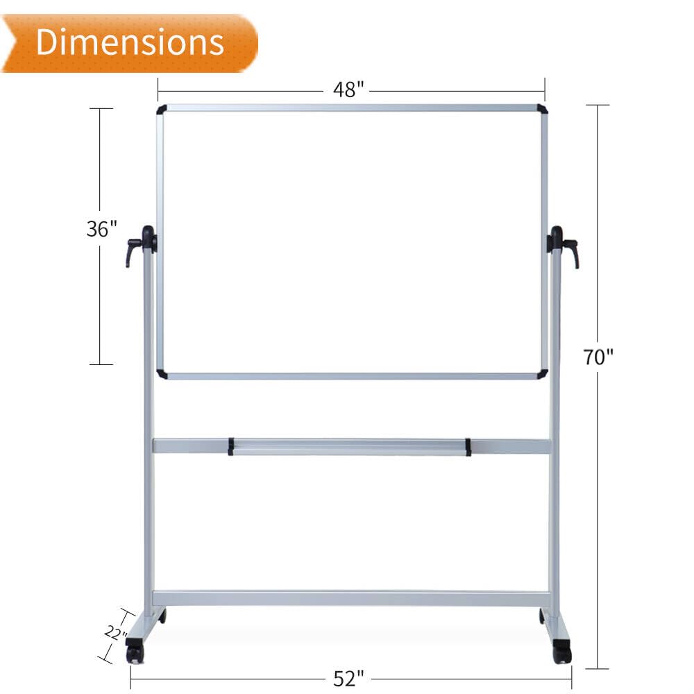 VIZ-PRO Mobile Whiteboard with aluminum frame & stand (120x90cm): Double-sided