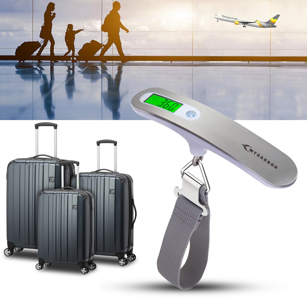 MY CARBON Digital Luggage Scale with Tare Function up to 50kg Load Capacity: Hanging Scale in Silver