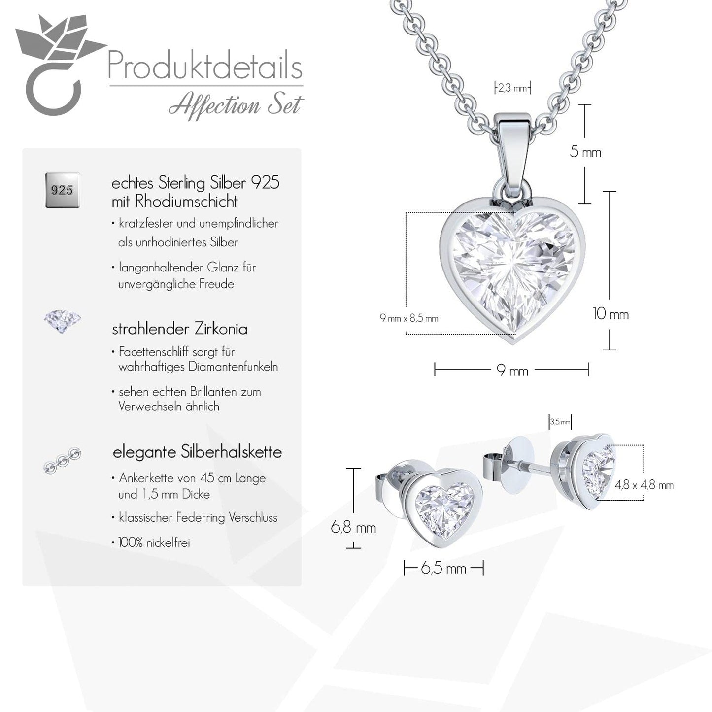 AMOONIC Women's Jewelry Gift Set | 925 Sterling Silver: Chain-Earring-Necklace