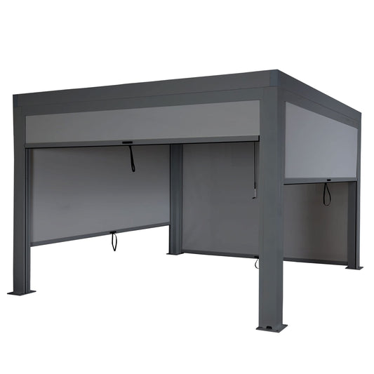 Pergola (HWC-L46) Garten-Lamellen-Pavillon mit Seitenwand-Rollo (3x4m): Sturmfest, Alugestell