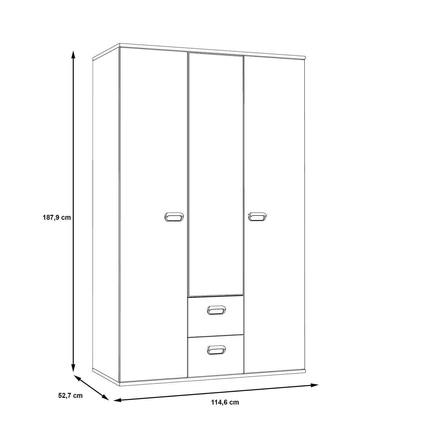 Wardrobe 'EMILY' with concrete look and mirror: light grey with white (Model: EMLS95-C251)