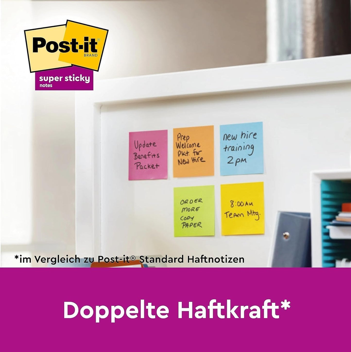 Post-it 'Super Sticky Notes' Packung mit 6 Blöcken, 90 Blatt pro Block (76x127mm): Stark-Klebend