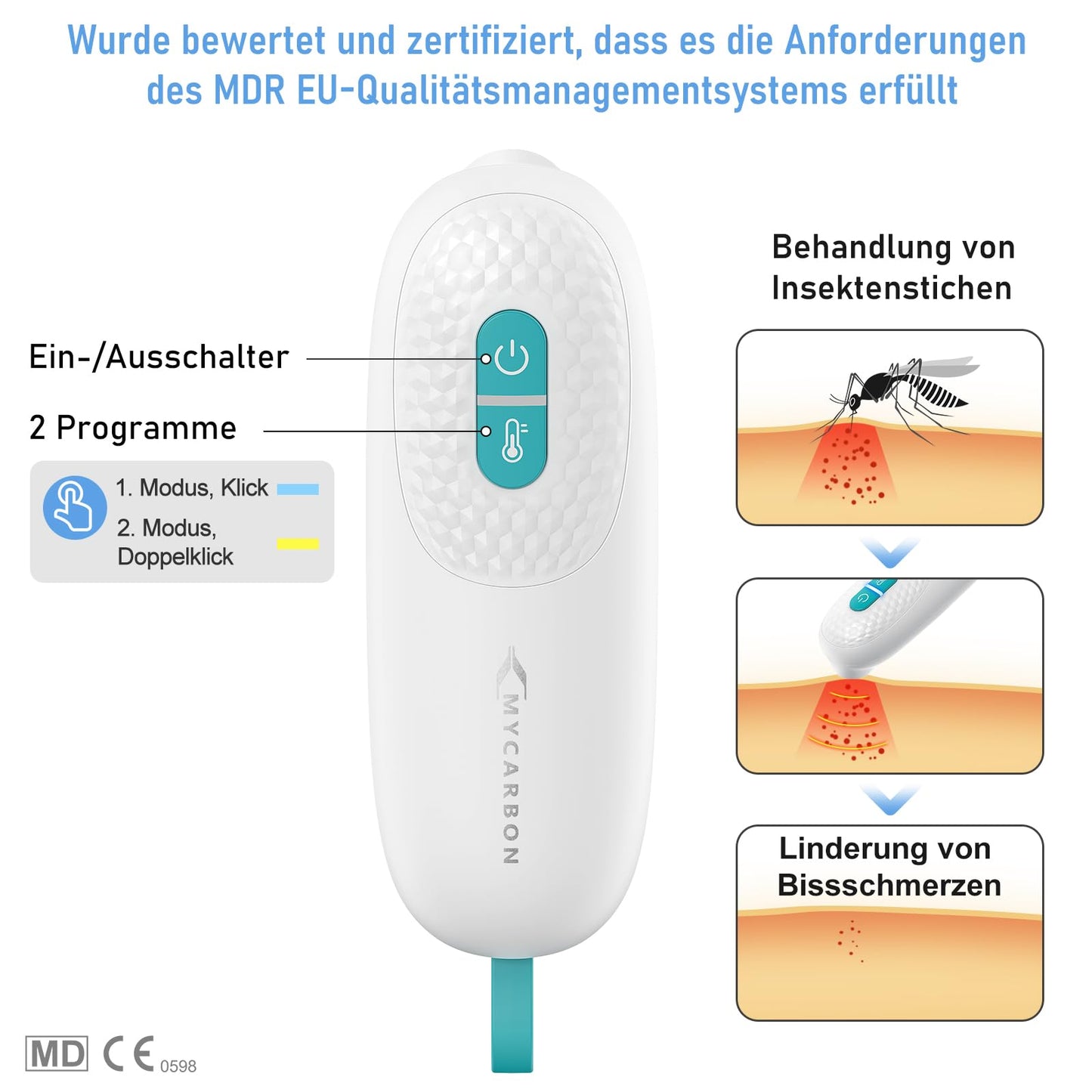 MYCARBON Insektenstichheiler: Hitzestift Behandlung von Juckreiz & Schmerz & Schwellungen