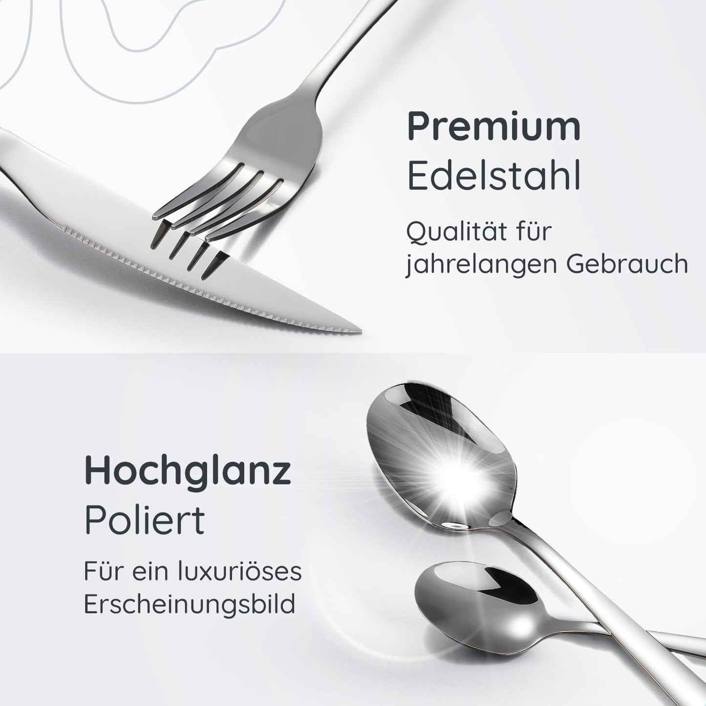 Deleca stainless steel cutlery set for 12 people (72 pieces): Dishwasher safe, silver table cutlery for home