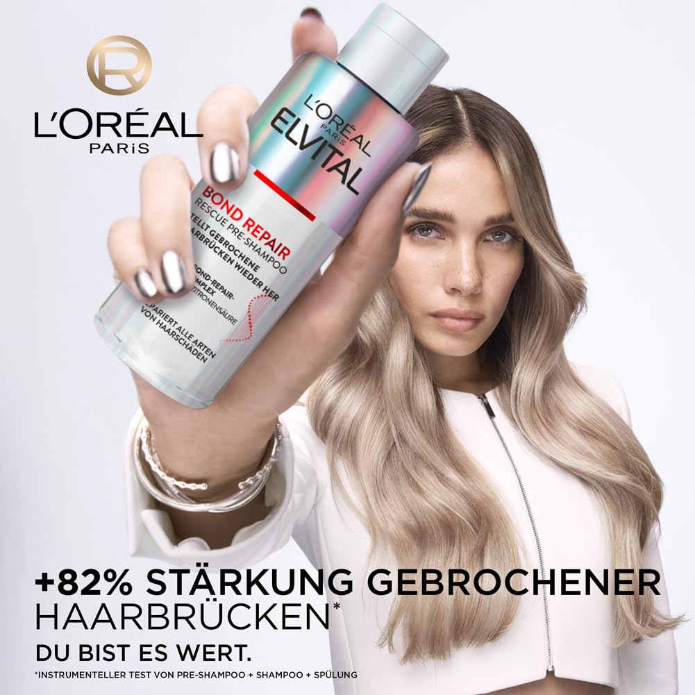 L'Oréal Paris Elvital Bond Repair Pflegeset (3-teilig) zur Haarreparatur mit Pre-Shampoo, Shampoo & Spülung