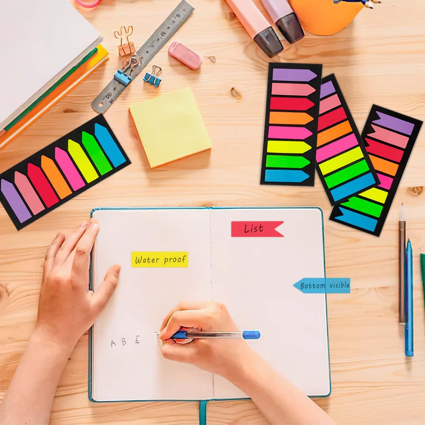 Sticky-Notes Haftstreifen (1200 Stück): Seitenmarker - 3 Designs, 8 Farben