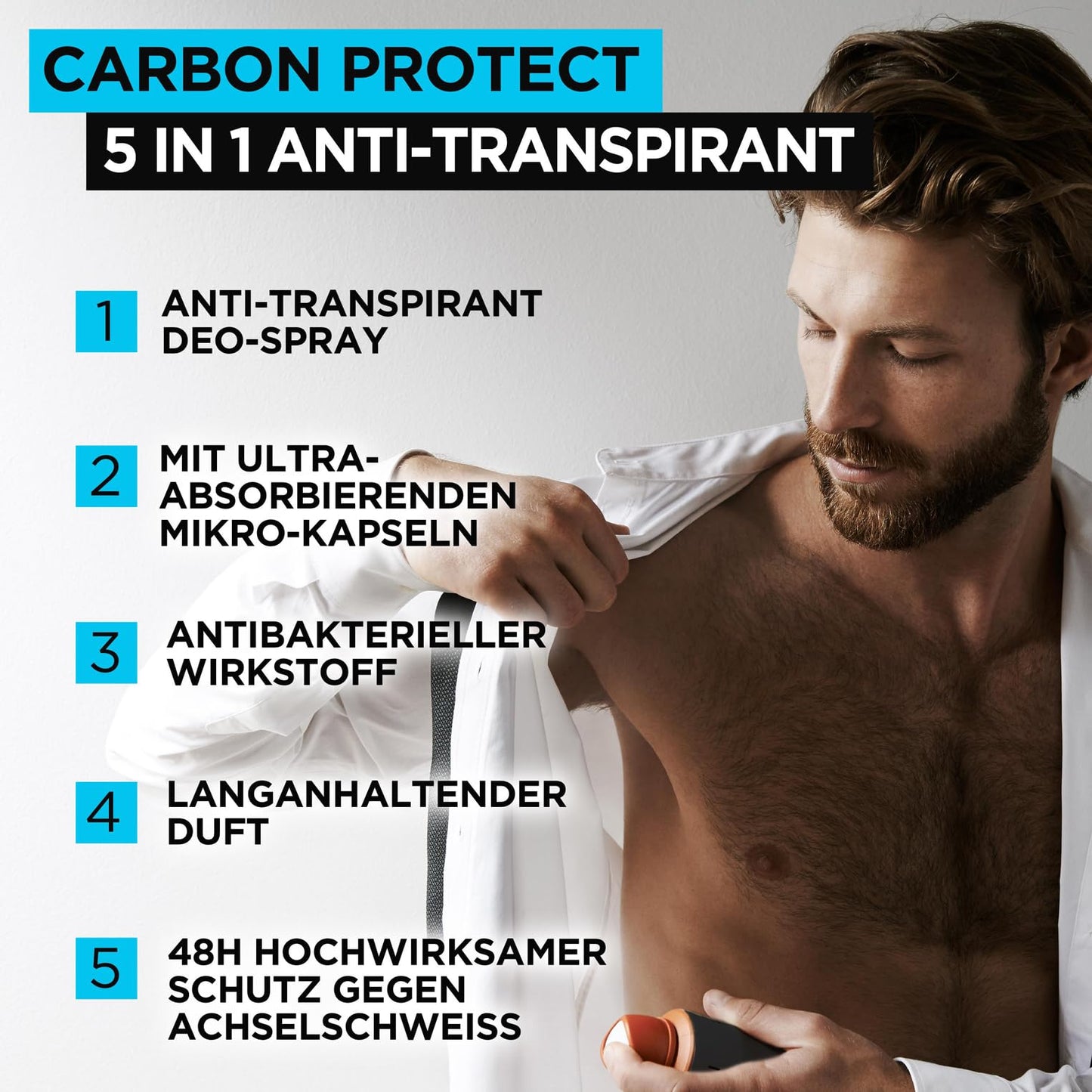 L'Oréal Men Expert 5-in-1 Deo für Männer für bis zu 48 Stunden Frische: Carbon Protect (6x150ml)