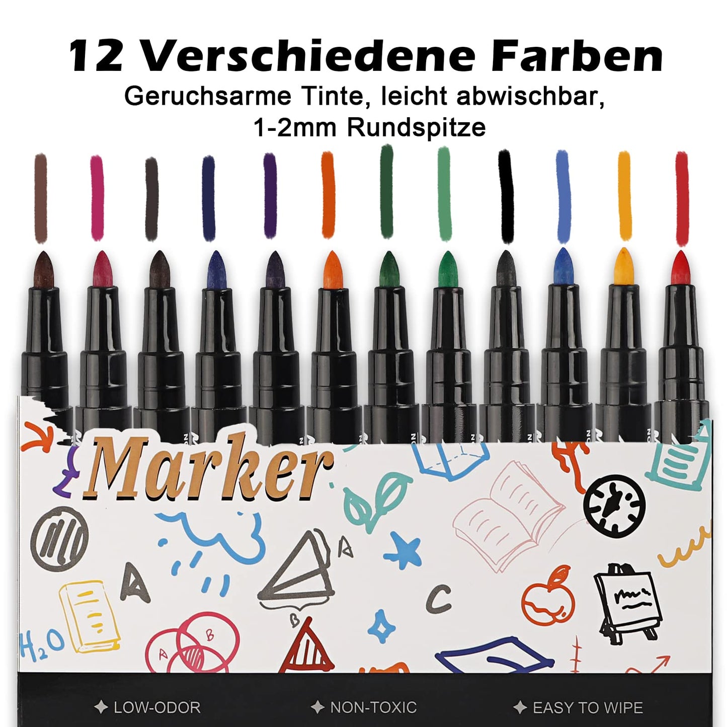Whiteboard Marker Pens with Sponge (12 Pack): Dry Wipe