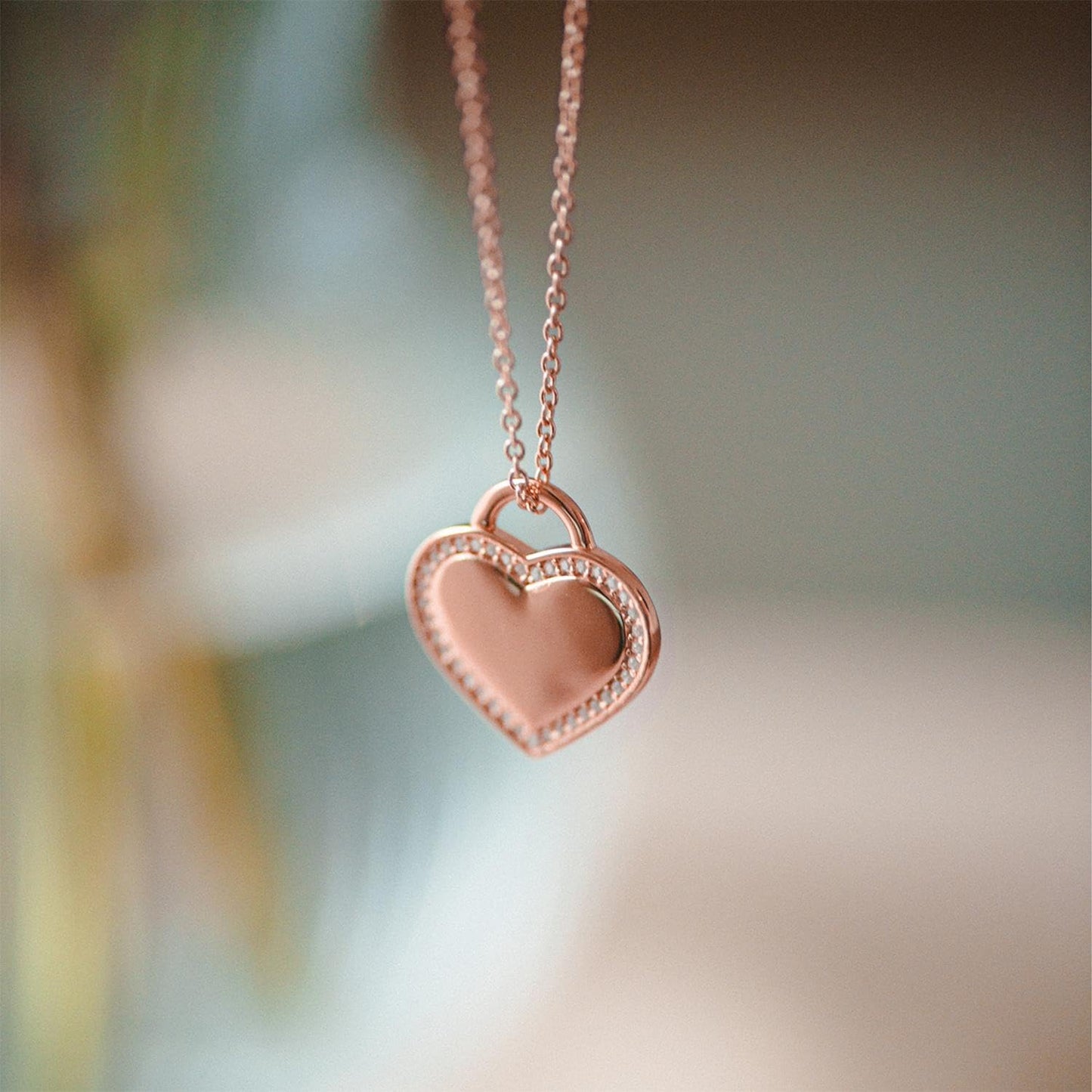 AMOONIC Amour Herzkette mit Gravur (Rosegold-Silber 925 hochwertig vergoldet) inkl. Luxusetui + Kettenanhänger
