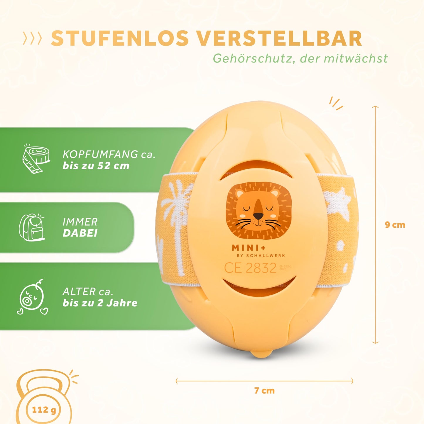Schallwerk® Mini+ earmuffs for toddlers (Lion Yellow): Noise protection headphones for babies and children