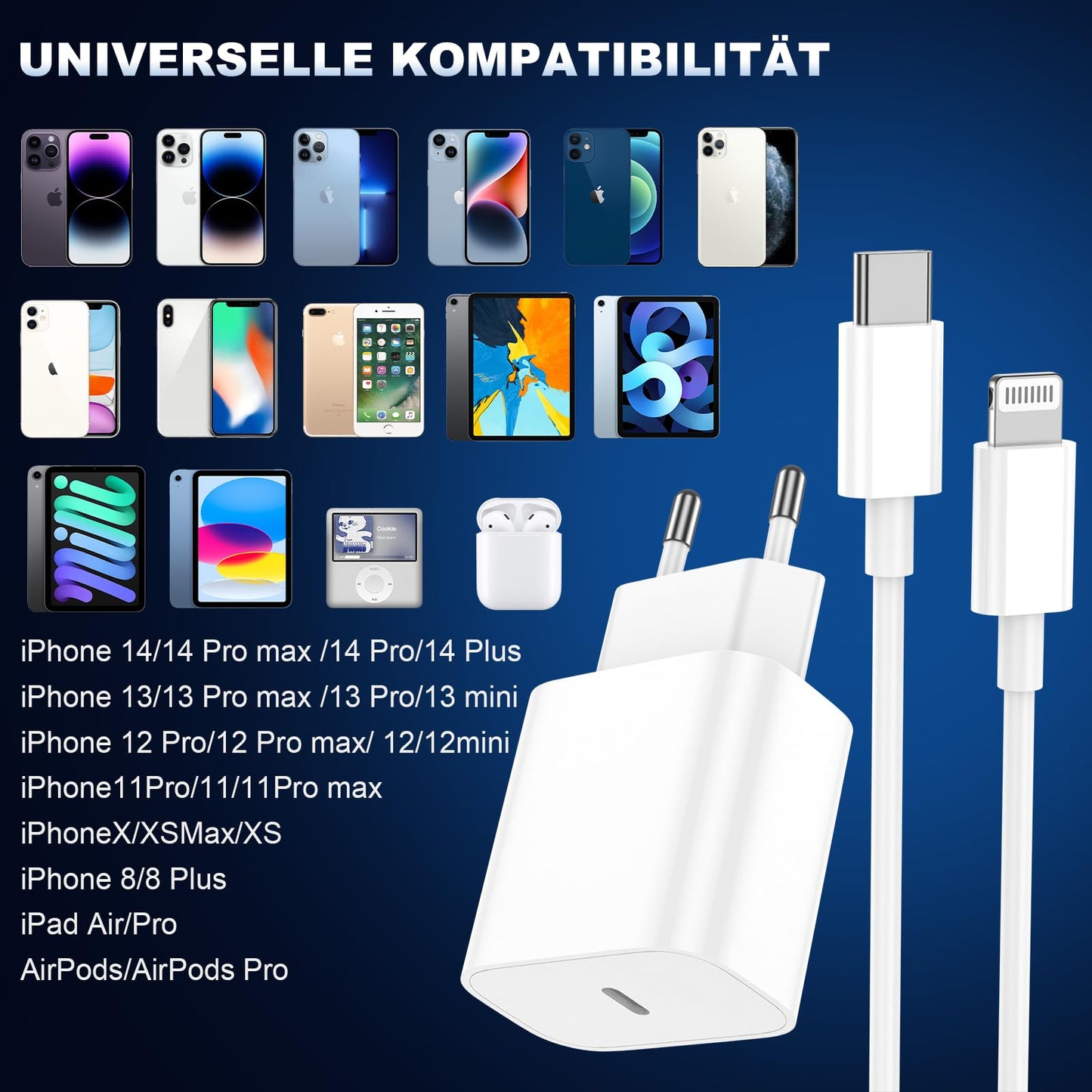 Apple iPhone Fast Charger 25W - 'MFi Certified' (2-Pack) with USB-C to Lightning Cable