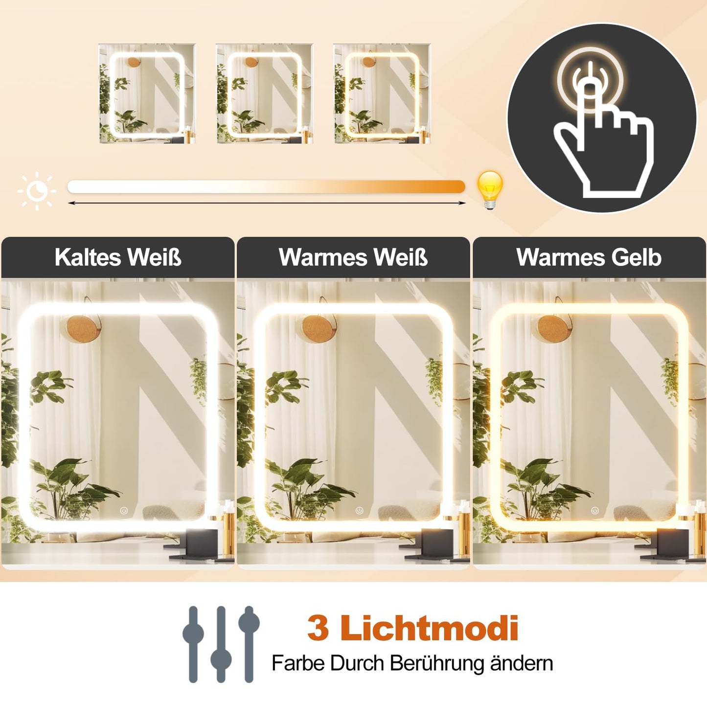 TRIUMPHKEY Schminktisch mit LED-Beleuchtung | 7 Schubladen, Touch-Spiegel