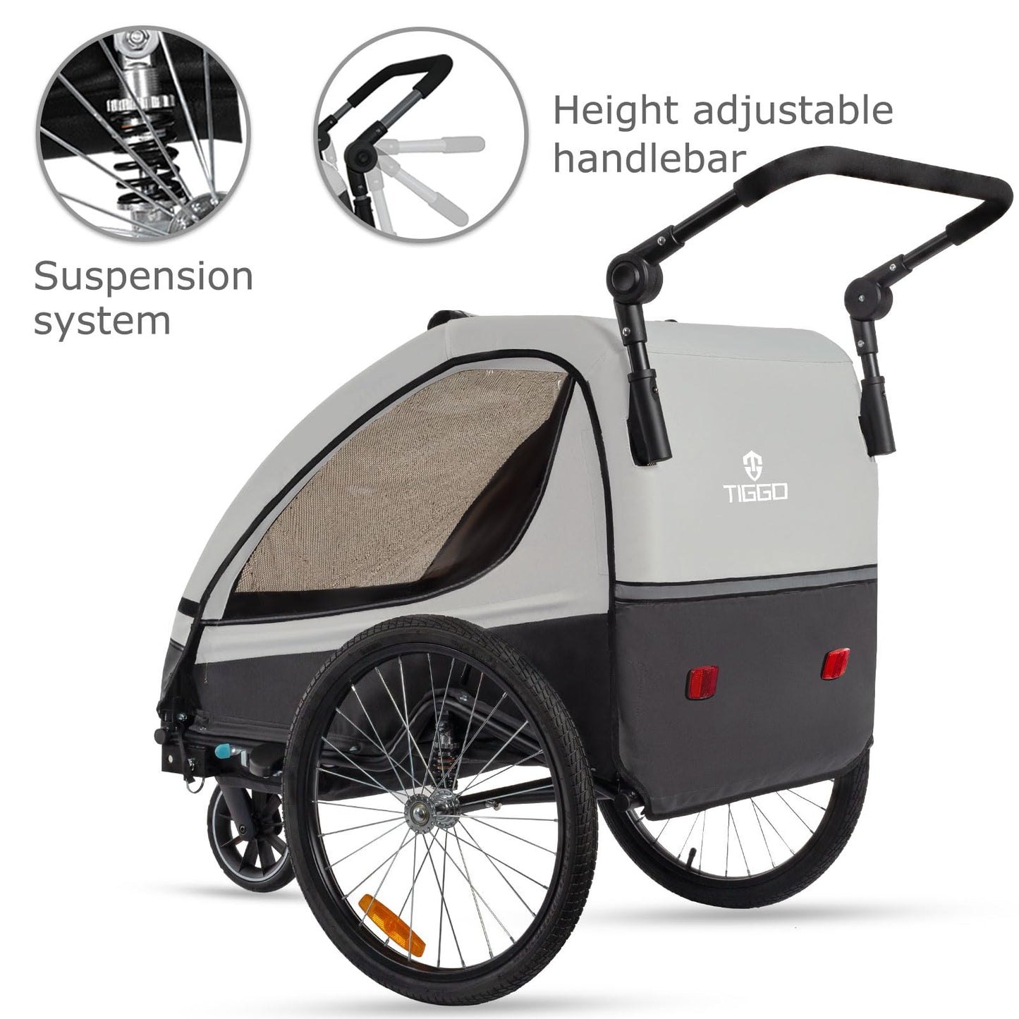Tiggo 2-in-1 Fahrradanhänger mit Buggy-Set: 360° Drehbar mit Federung - max. 40kg (Grau)