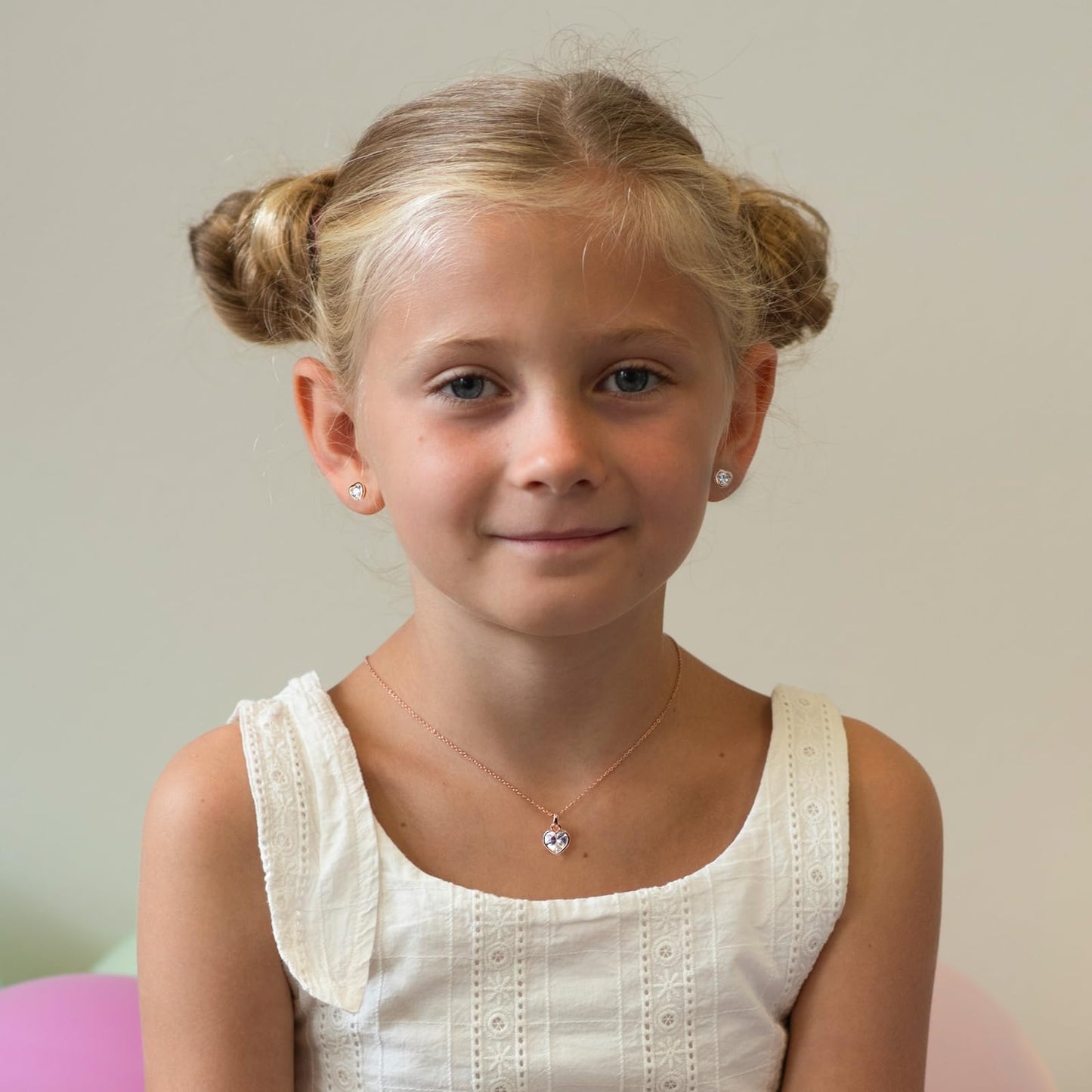 AMOONIC Herzkette für Mädchen (925 Silber) Roségold-vergoldet: Kinderkette mit '45cm' Herzanhänger