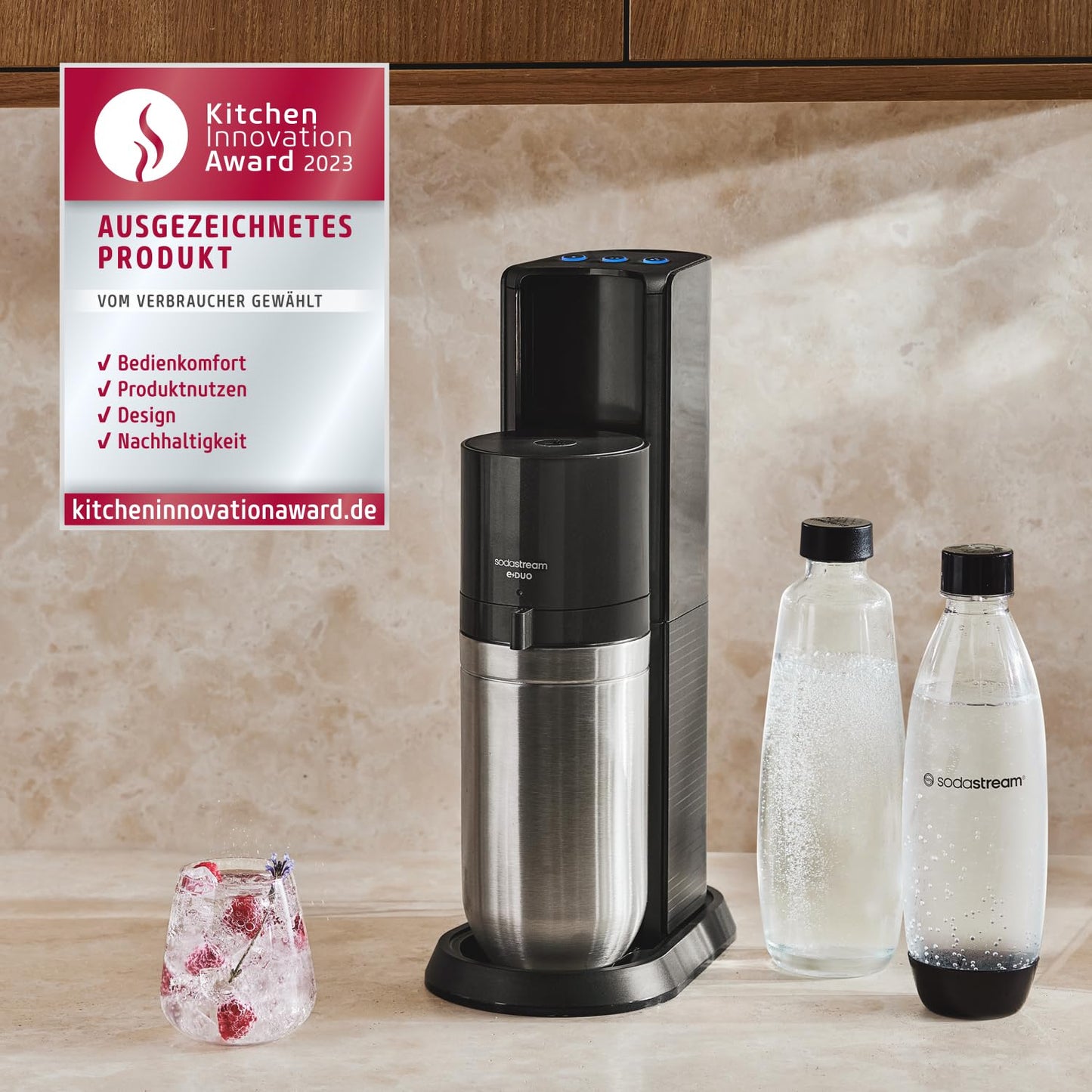 SodaStream E-DUO Wassersprudler mit Quick-Connect: CO2-Zylinder inkl. Zubehör