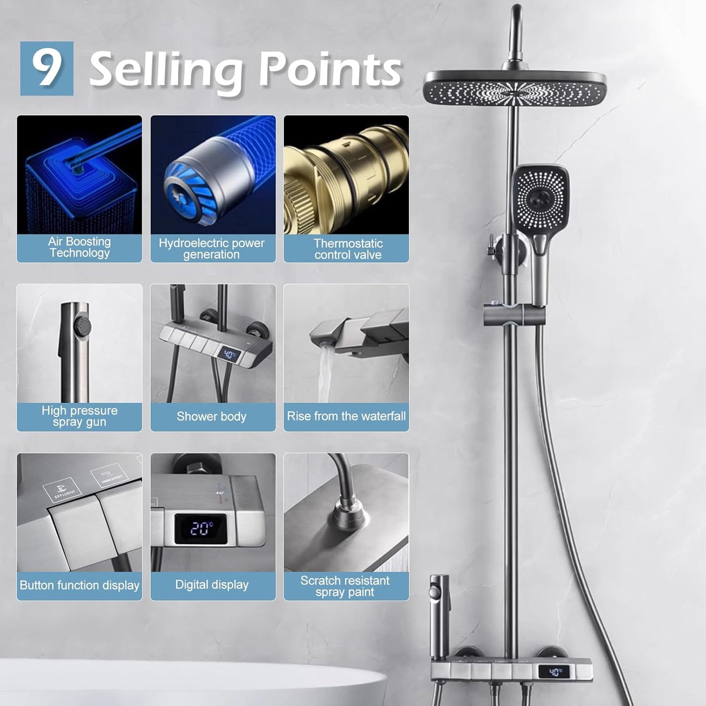 All-In-One Duschsystem mit Digitalanzeige und Thermostat | 4 Funktionen 4