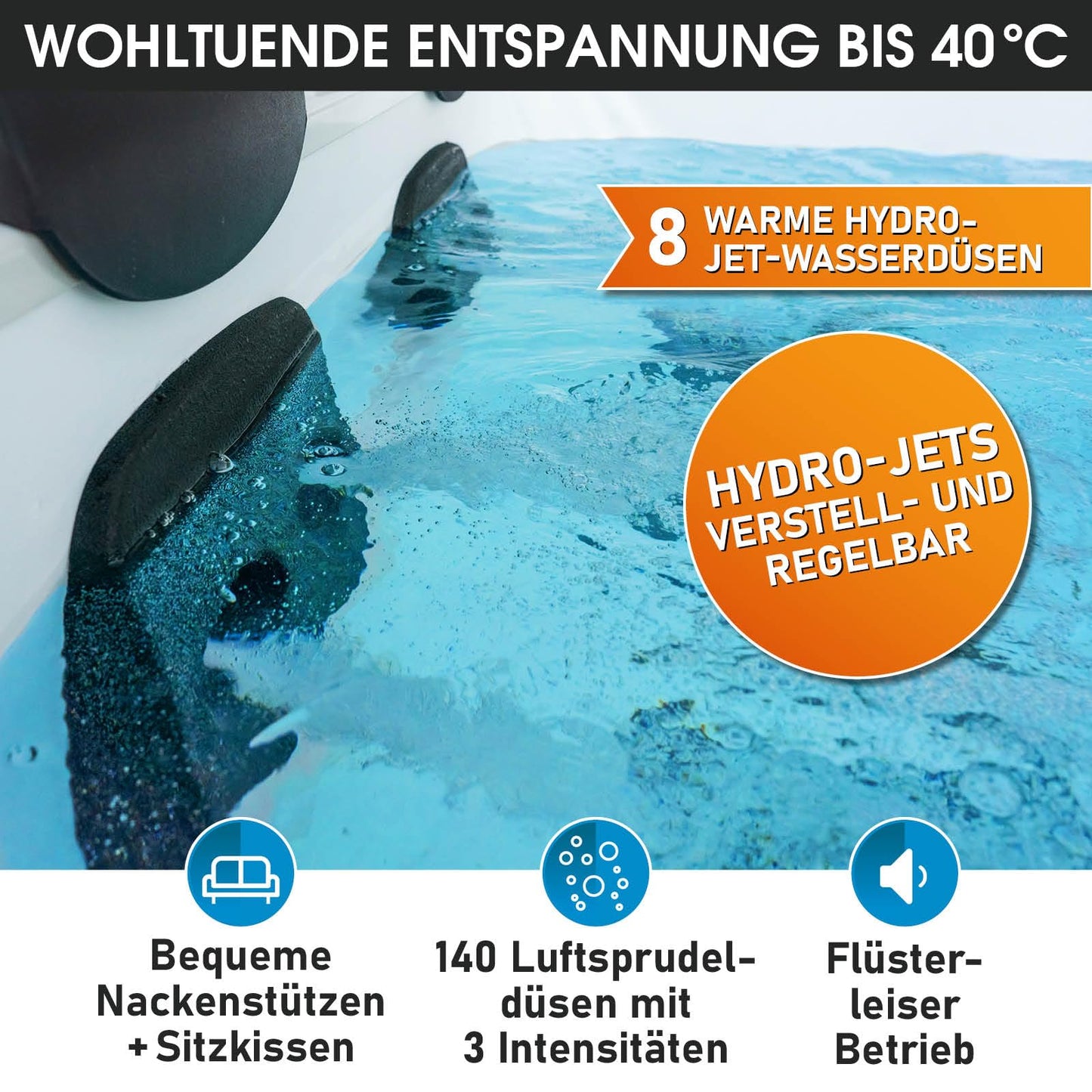 BRAST® Whirlpool MSpa Oslo Plus XXL with fixed outer wall & LED lighting