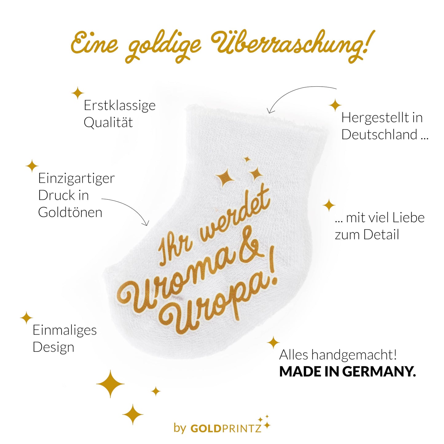 goldprintz I Ihr werdet Uroma und Uropa I Schwangerschaft verkünden I goldig bedruckte Babysocke I Wir bekommen ein Baby verkünden I Verkündung Schwangerschaft I Überraschung Babynews