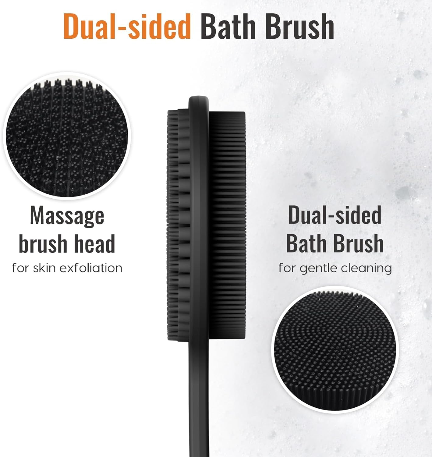 Silicone body scrubber for shower exfoliation and massage: back scrubber with long handle