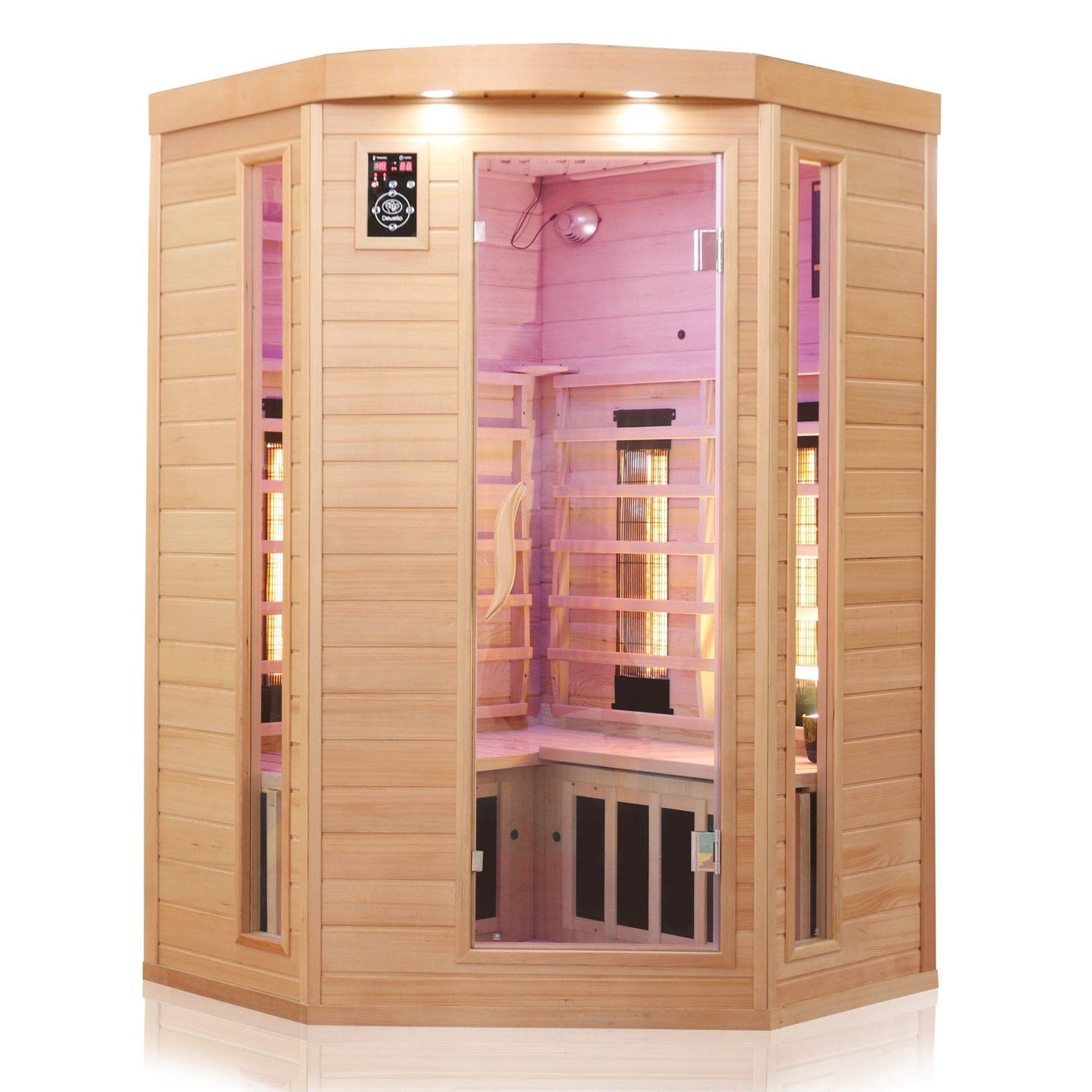 Dewello® infrared sauna 'Lakefield 3' (140x140cm) for 2-3 people made of hemlock wood, LED, Bluetooth