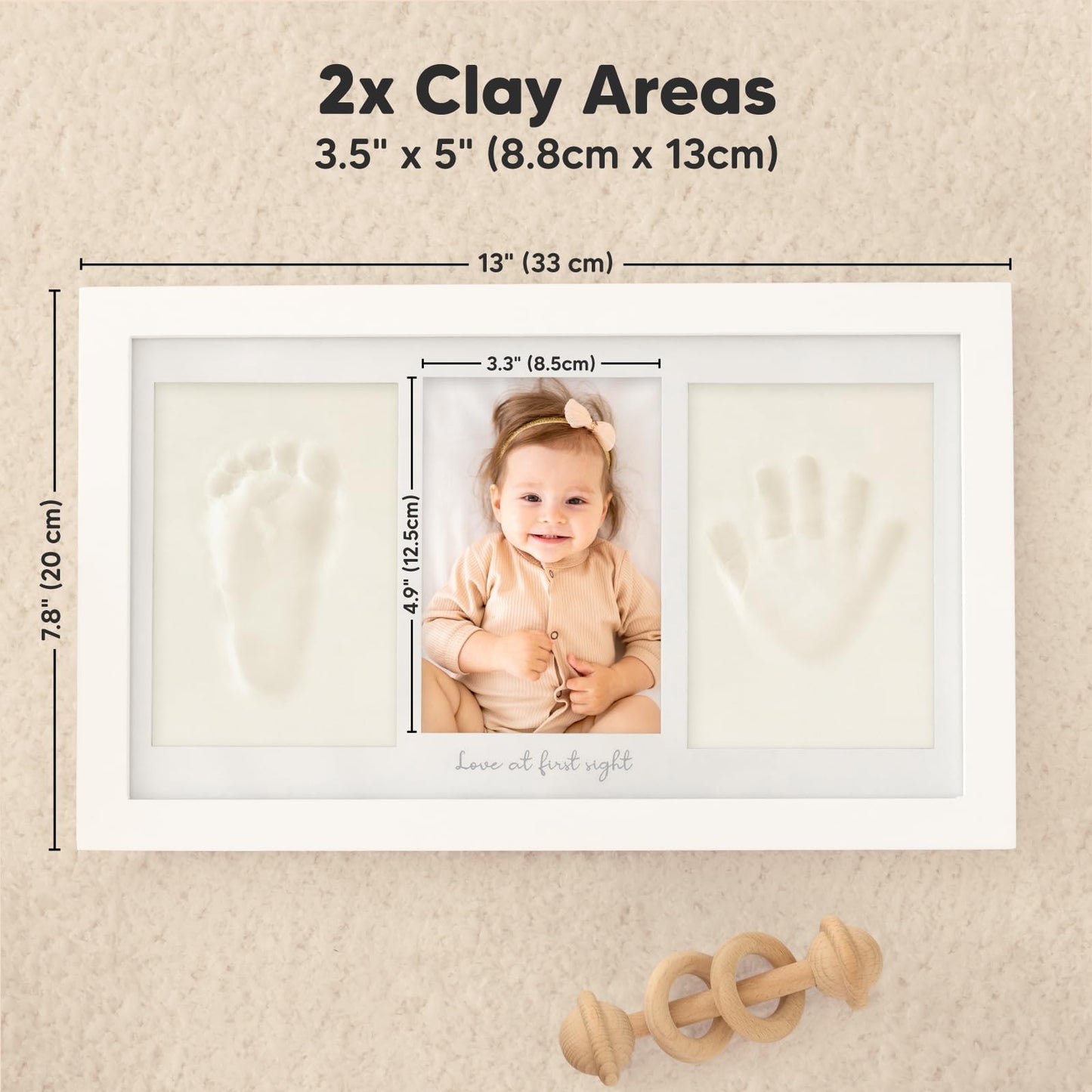 Baby hand and footprint set made of plaster for newborns including photo frame (Alpine White)