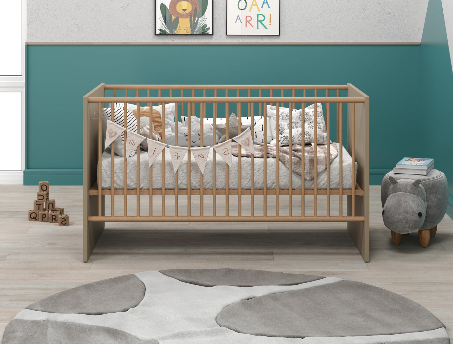 Babyzimmer-Set 'BERRY' mit 3-fach Lattenrost, Wickelkommode & Kleiderschrank