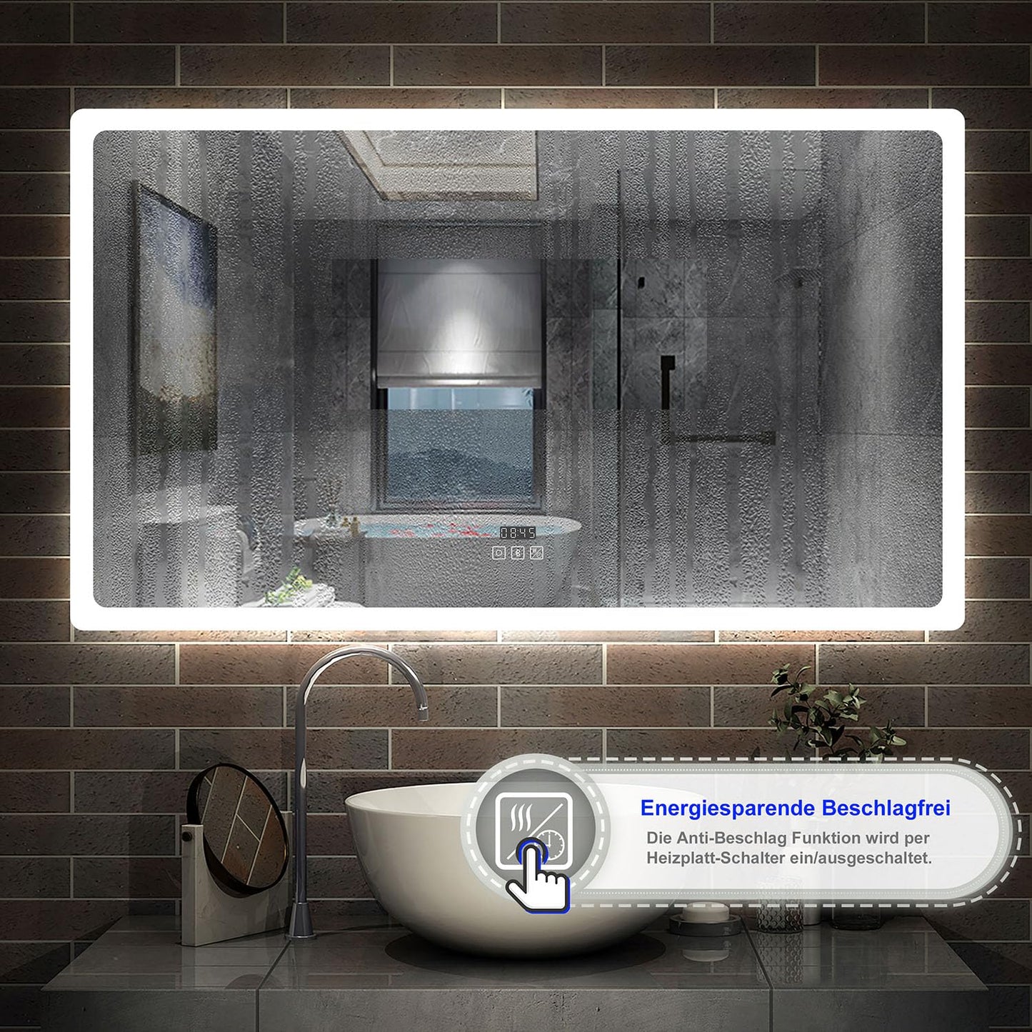 LED Badspeigel (160×80cm) mit Bluetooth & Memory-Touchschalter: Dimmbar, Anti-Beschlag