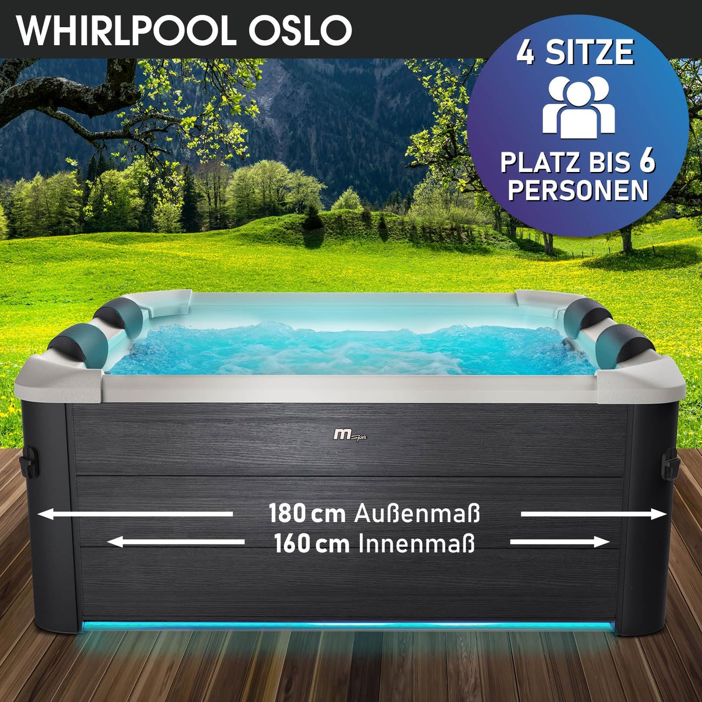 BRAST® Whirlpool MSpa Oslo Plus XXL with fixed outer wall & LED lighting