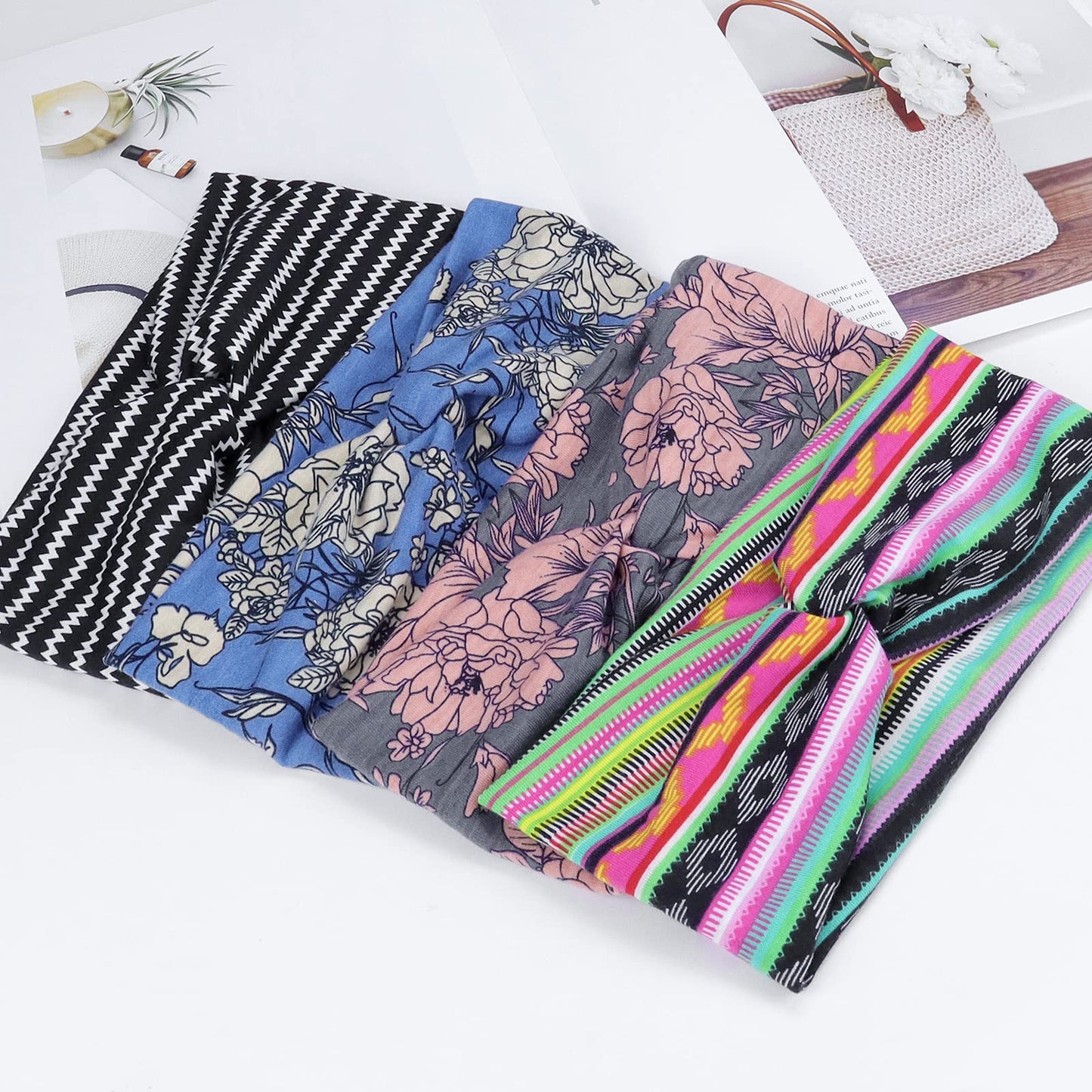 Kavya Sommer Boho Elastische Weiche Stirn- & Haarbänder für Damen (6 Stück - Mehrfarbig)