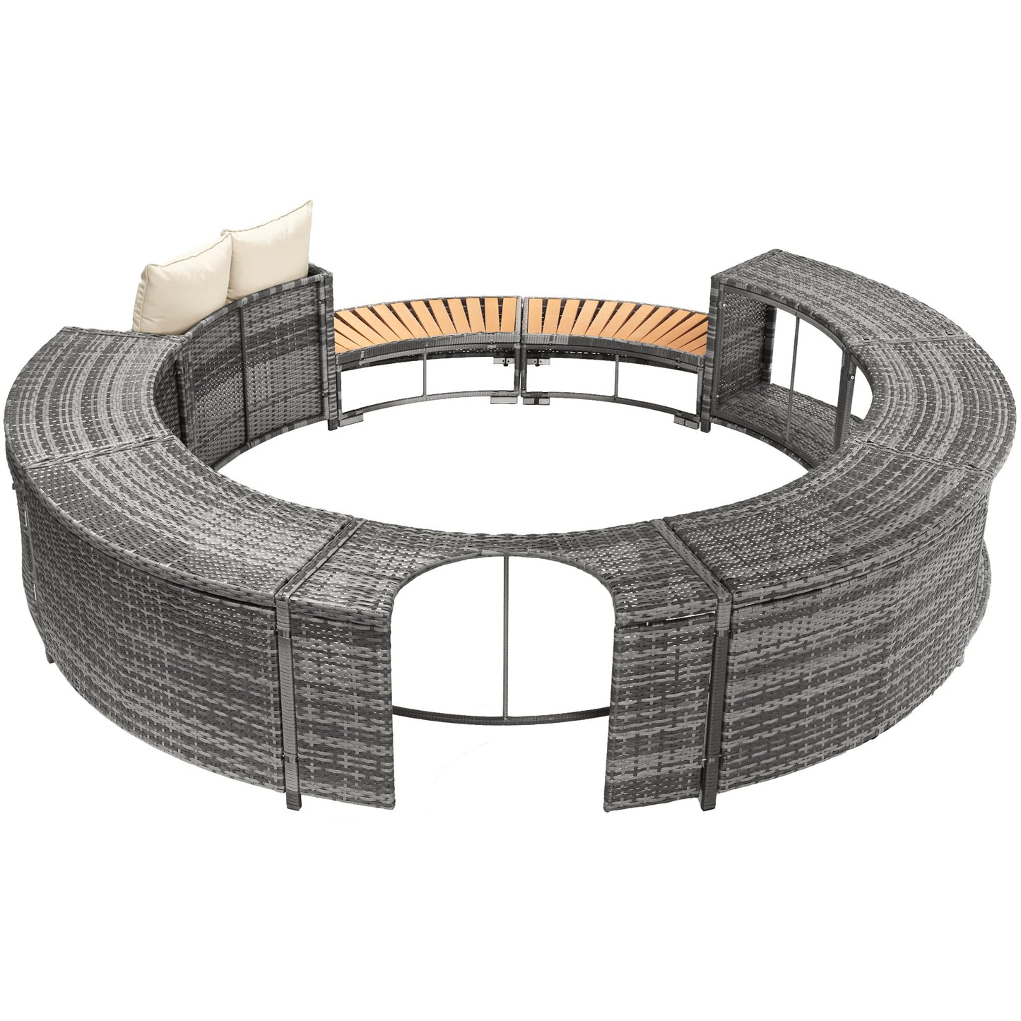 Garten-Lounge-Set mit runder Couch für Whirlpool & Pool mit verstellbaren Füßen inkl. Kissen