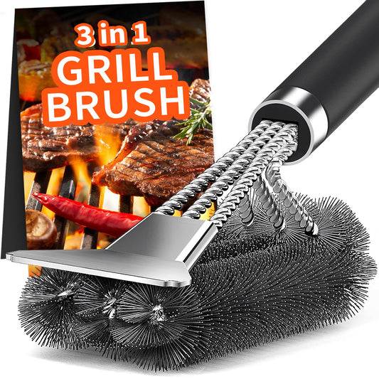 Grill brush, TNTOR grill cleaning brush with extra long stainless steel bristles, stainless steel spatula and PP heat-insulated handle, for gas grill, charcoal grill, kettle grill, electric grill and grill grate.