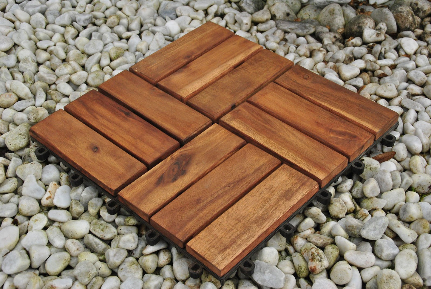 SAM 11 pieces for 1m² wooden tiles (30x30cm): Solid acacia wood + oiled | Balcony - Terrace - Click tiles