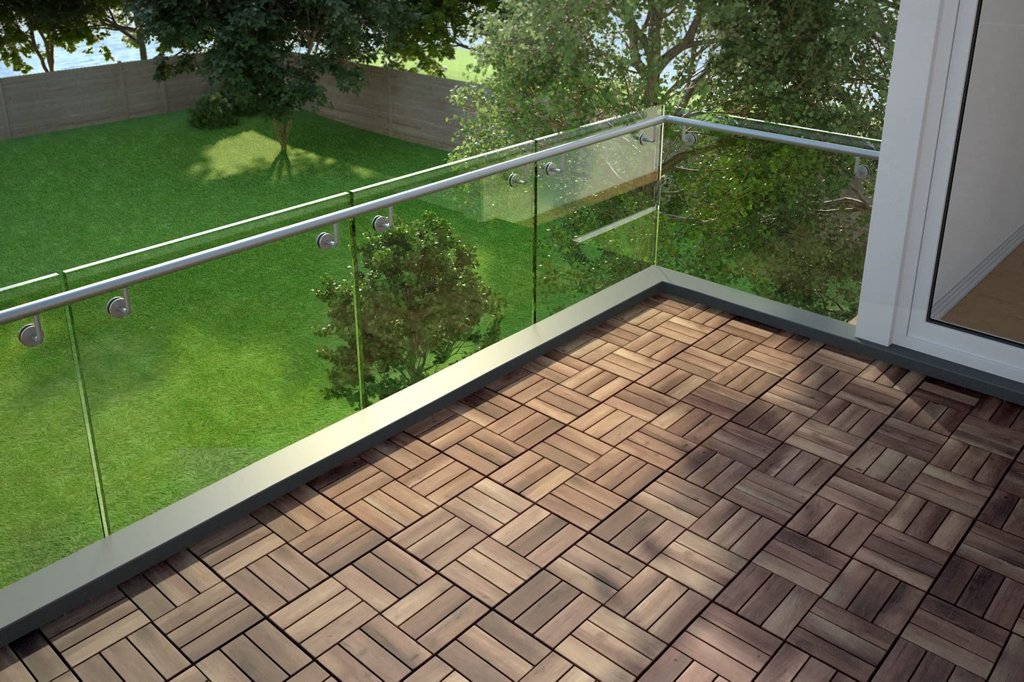 SAM 11 pieces for 1m² wooden tiles (30x30cm): Solid acacia wood + oiled | Balcony - Terrace - Click tiles