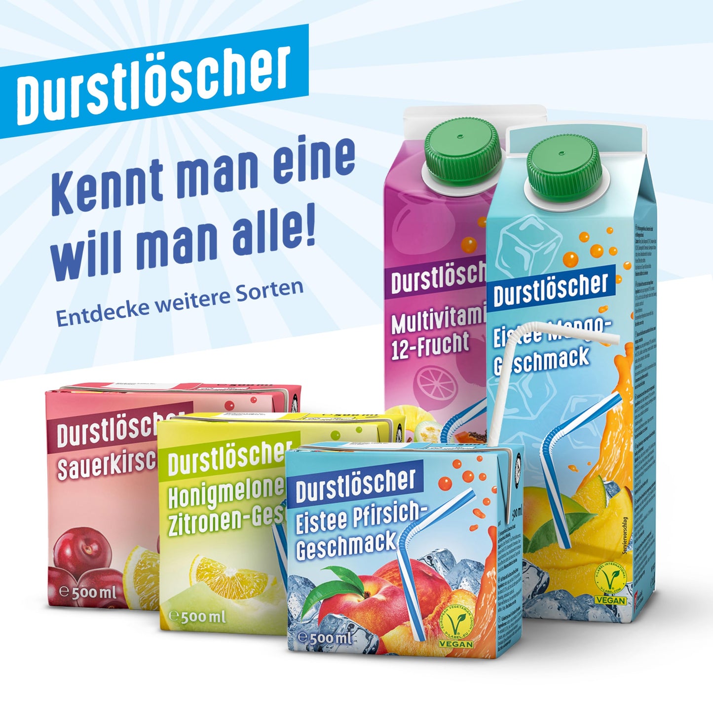 Durstlöscher Eistee (Pfirsich) 24x 500ml: Pfandfreies Trinkpäckchen, Vegan