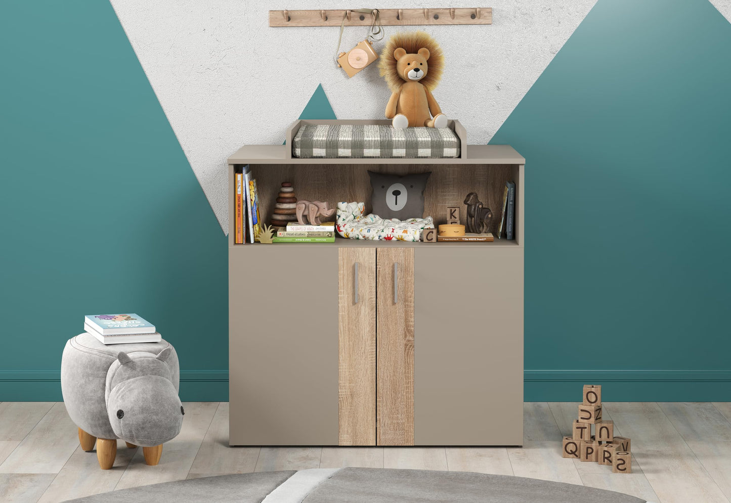 Babyzimmer-Set 'BERRY' mit 3-fach Lattenrost, Wickelkommode & Kleiderschrank