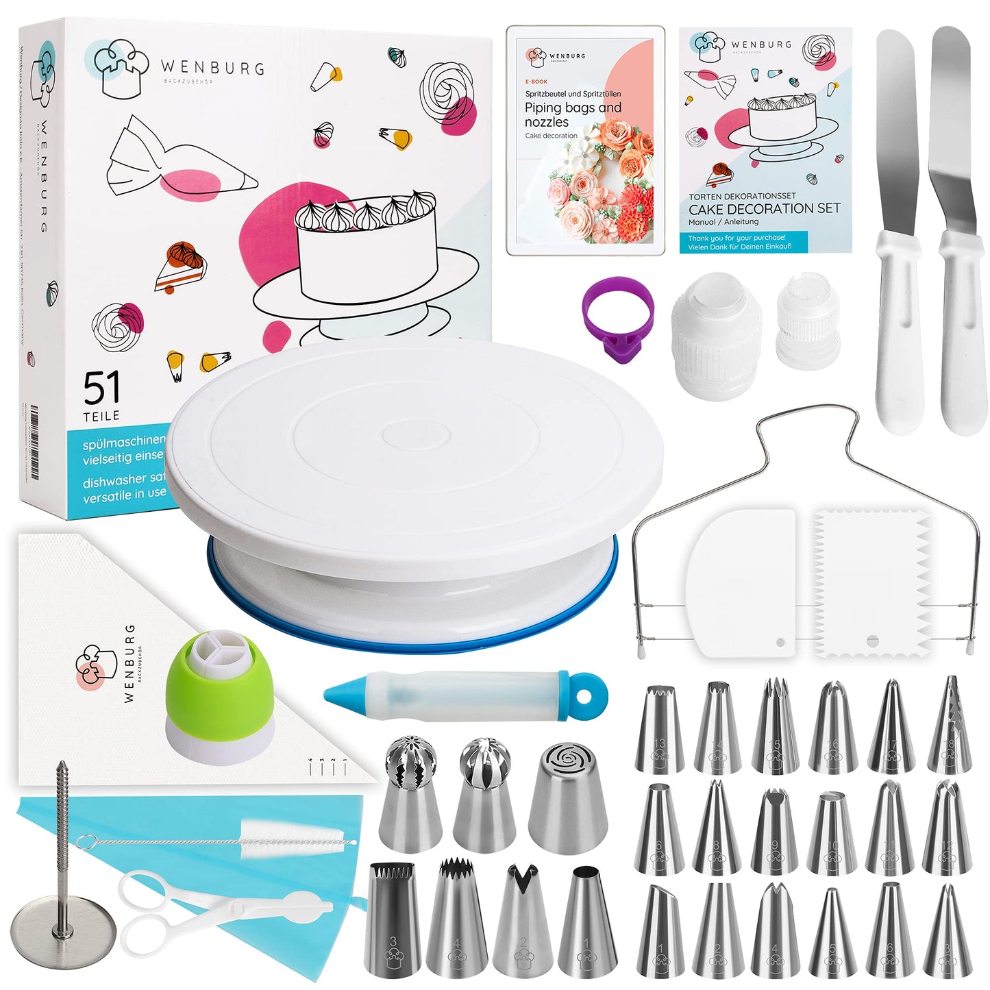 WENBURG Tortenplatte & Tortenständer-Set (51-teilig) | Durchmesser: 28cm für Anfänger und Profis