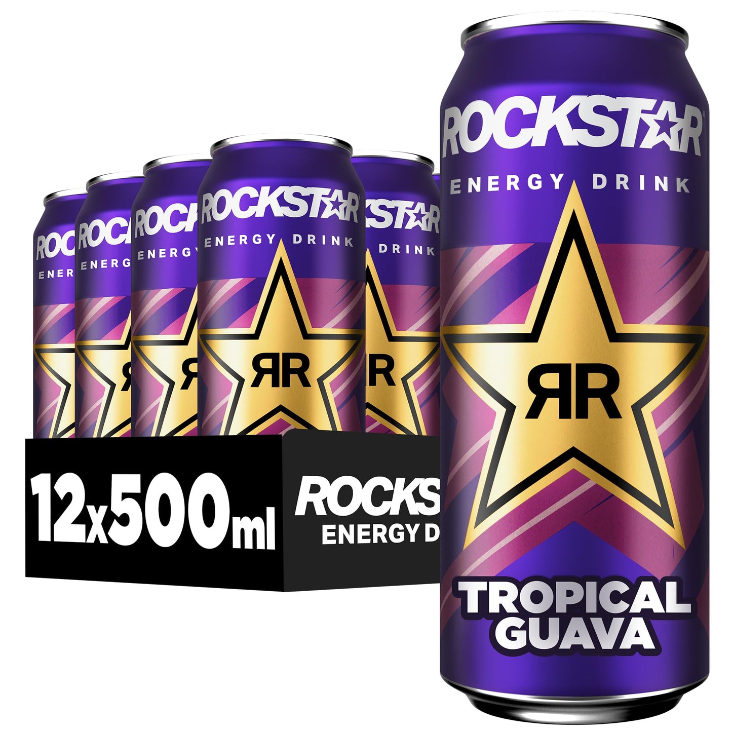 Rockstar Energy Drink (Tropical Guava) 12x 500ml- Erfrischungsgetränk für den Energie Kick