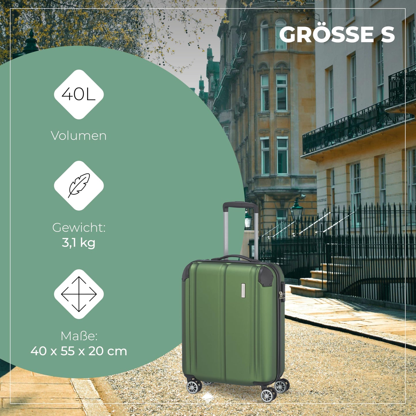 TRAVELITE hard-shell travel suitcase set with TSA lock + expansion pleat: scratch-resistant