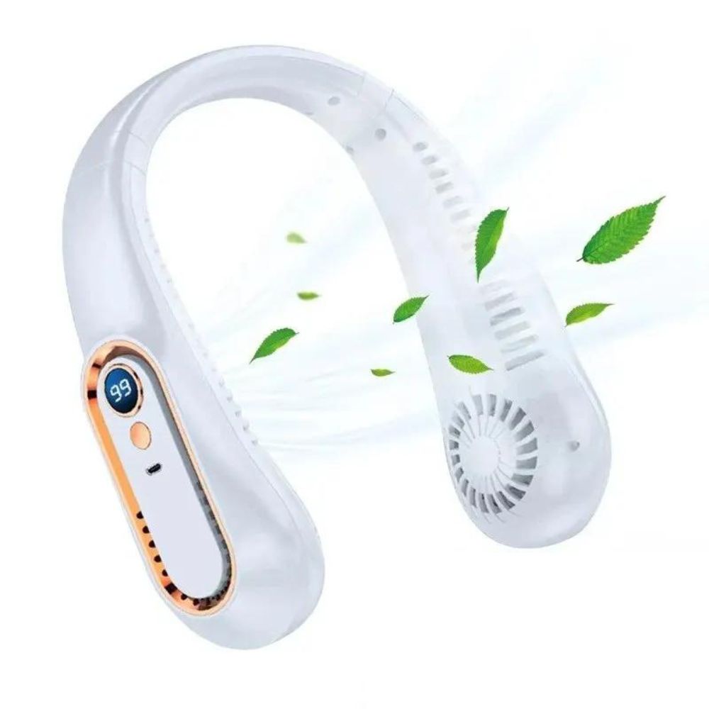 Hands-Free Halsventilator | USB Wiederaufladbar, 5 Geschwindigkeiten, 3600 mAh (Weiß)