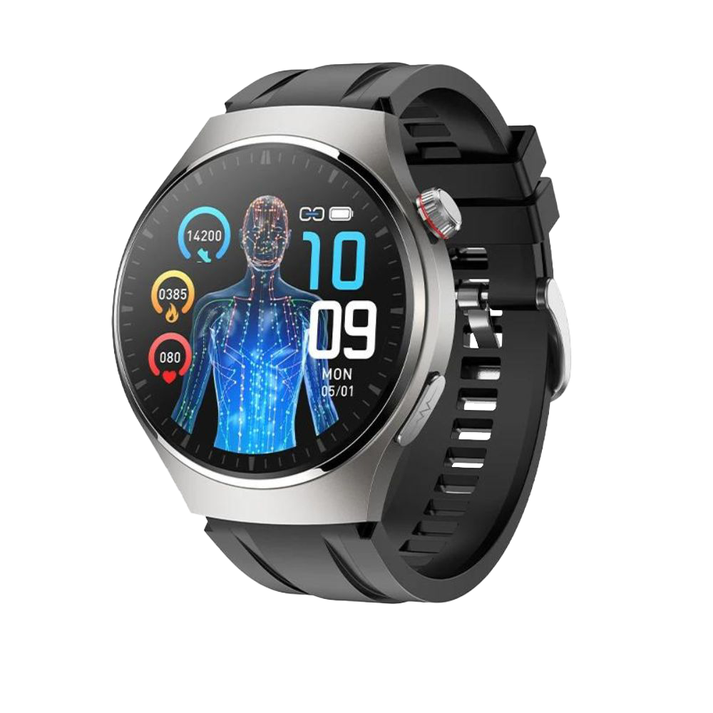 EKG Smartwatch mit PPG Laser | Körpertemperatur, Blutzucker, BT-Anruf