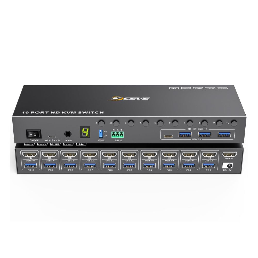 MLEEDA 10-Port HDMI KVM Switch: Professionelle Kontrolle für mehrere PCs mit nur einem Monitor
