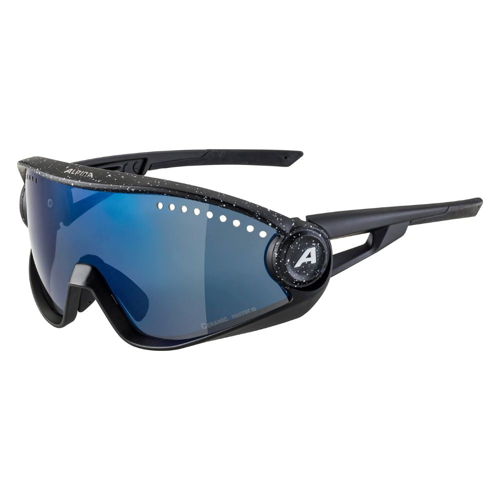 Alpina '5W1NG CM+' Unisex Sportbrille: 100% UV-Schutz, Ceramic-Gläser, Fogstop (Black-Blur)