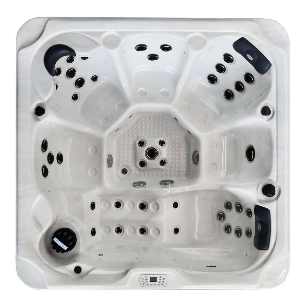 Outdoor-Whirlpool OASIS MAXI mit Abdeckung & Steige: 52-Massagedüsen, LED, Lautsprecher, Bluetooth
