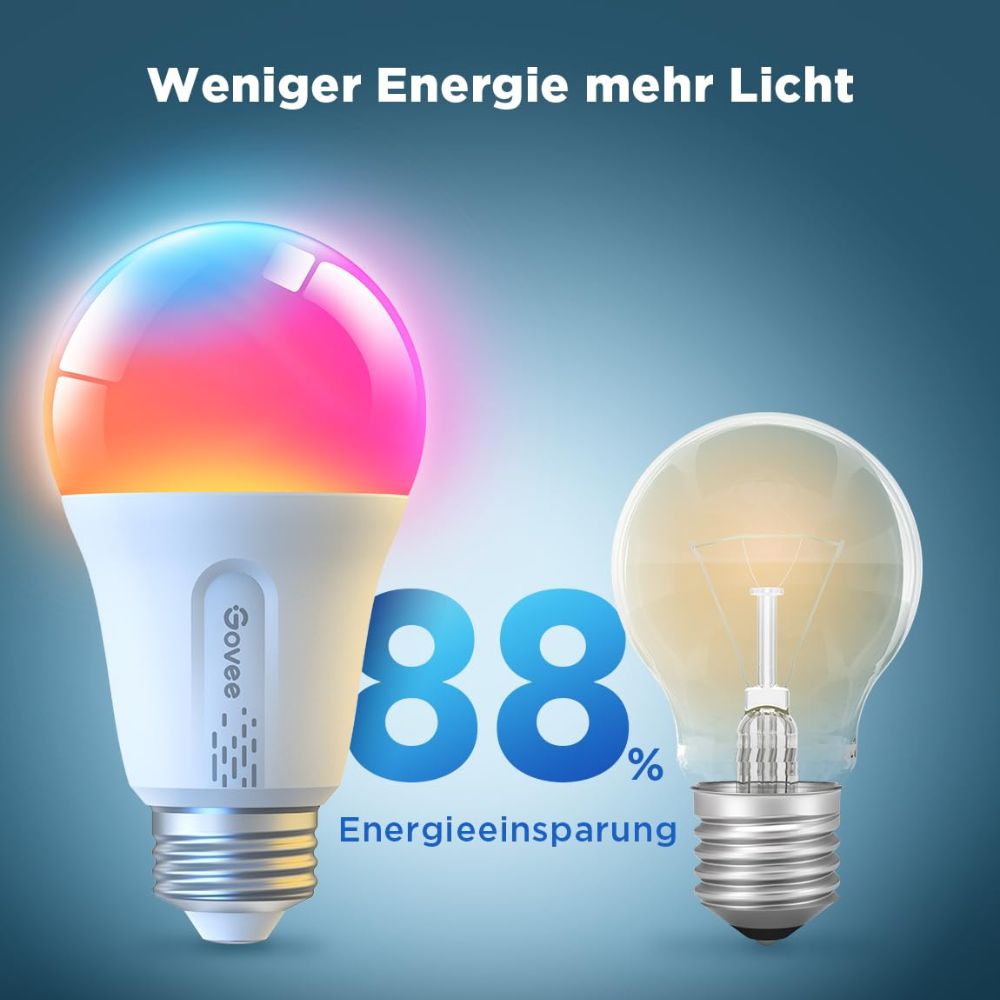 Govee Smart LED-Glühbirne E27 mit WLAN: Dimmbar, Sprachsteuerung (2 Stück)
