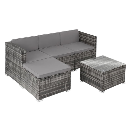 tectake® Poly Rattan Lounge-Sitzgruppe, Set mit Sofa, Sessel, Hocker und Tisch: Wetterfest
