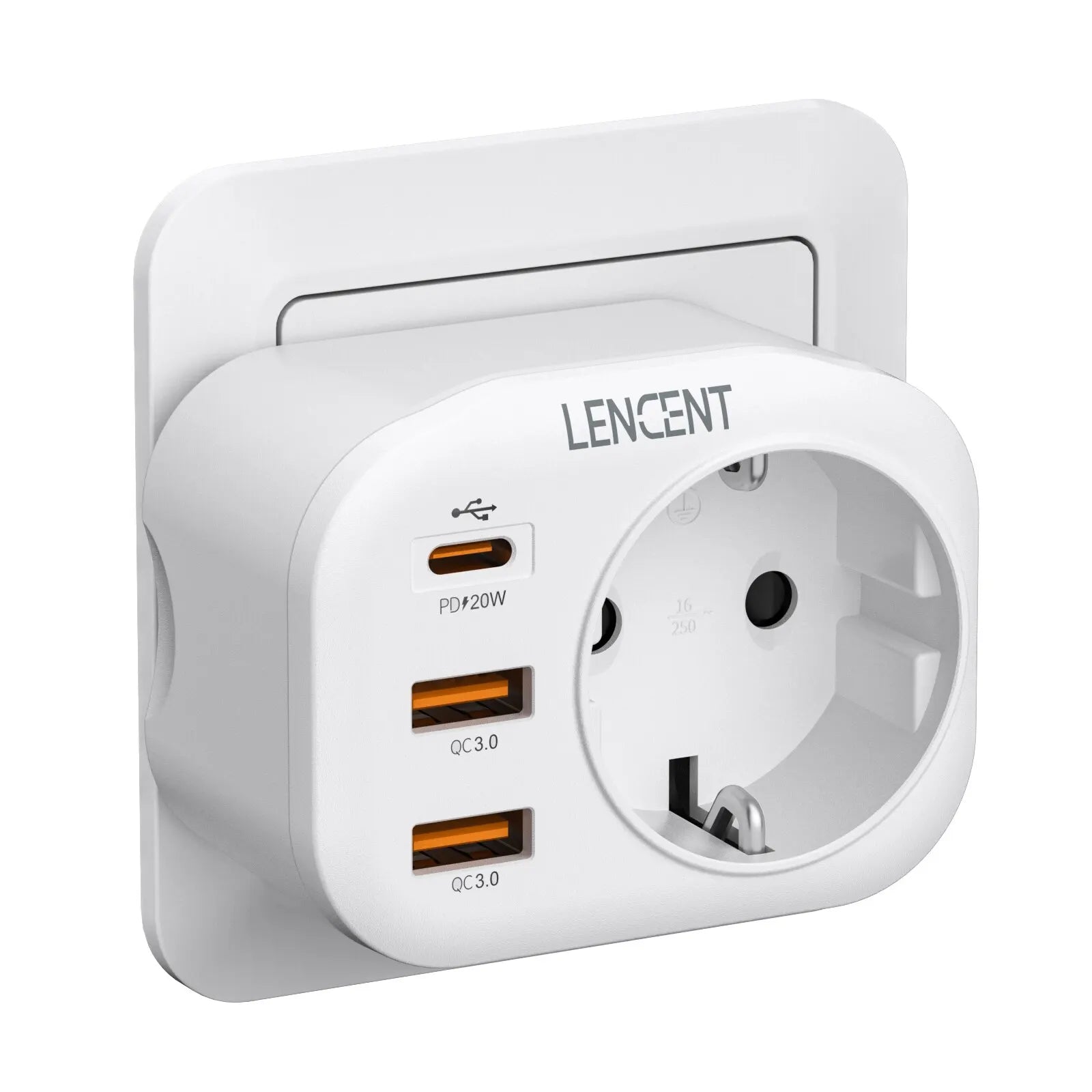 LENCENT Mehrfachsteckdose:  2 USB Schnellladung - 1 USB Typ C - 1 AC Stecker