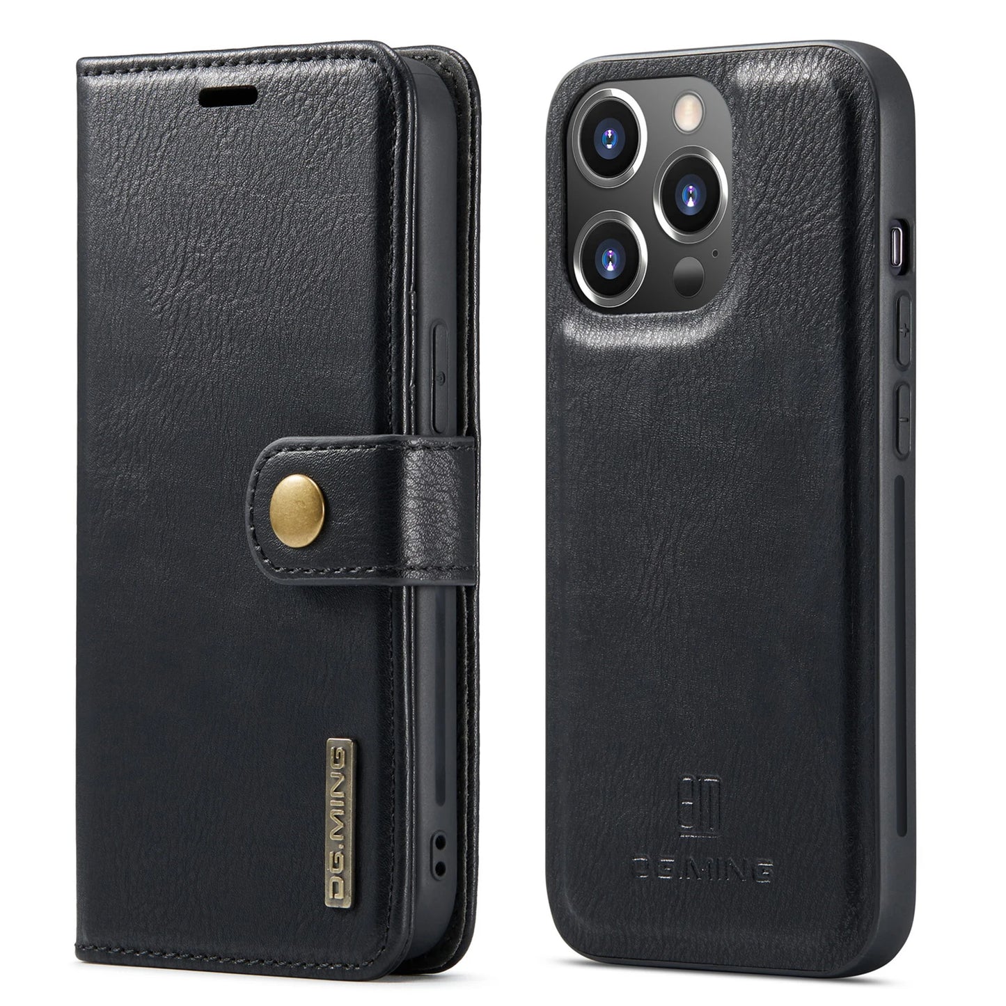 Magnetisches Ledercover für iPhone 15/14/13/12/11 Pro-Max | mit Kartenhalter - Schwarz