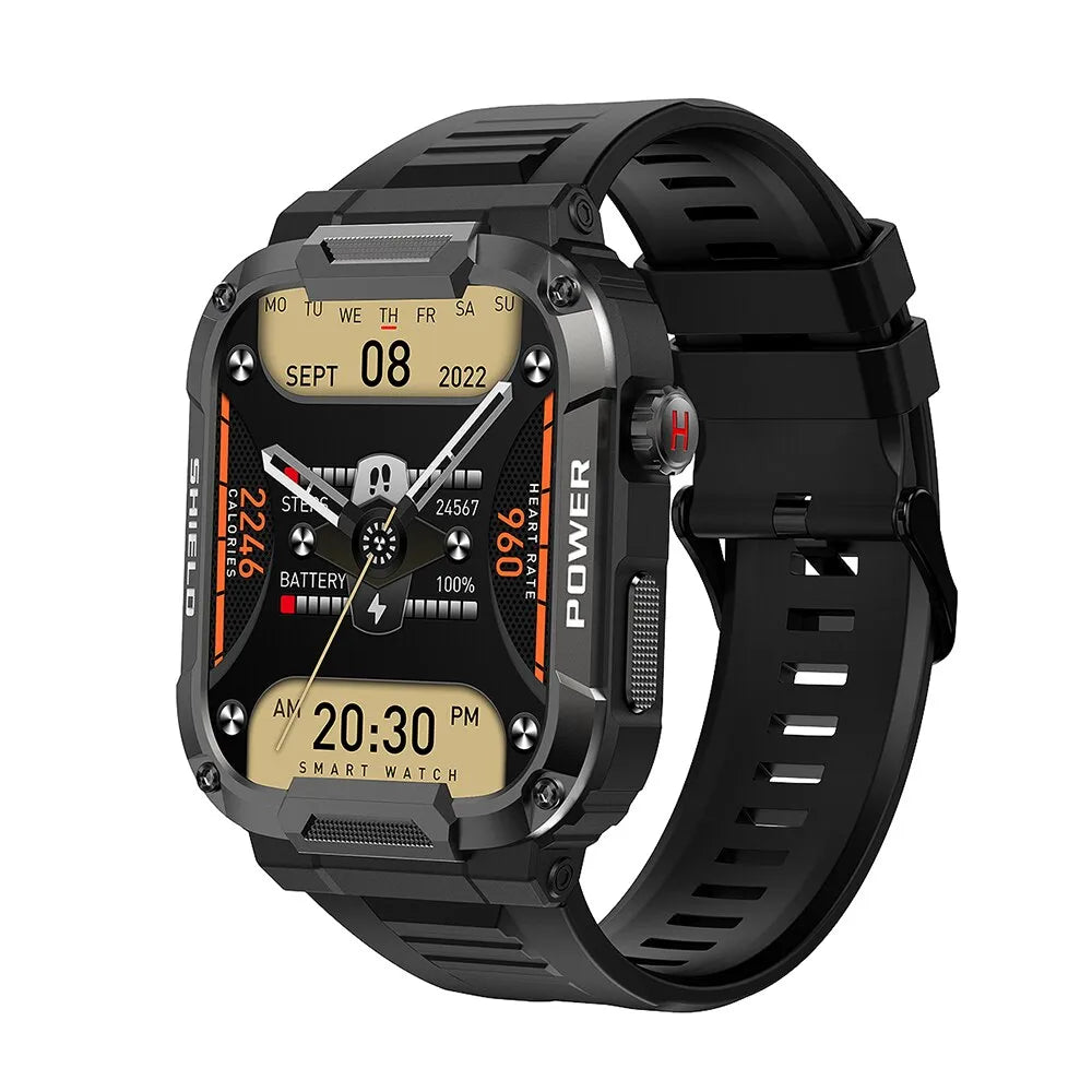 Militär Outdoor Smartwatch | Bluetooth-Anrufe, IP68 Wasserdicht, Fitness-Tracking für iPhone, Samsung: Android und iOS - Schwarz