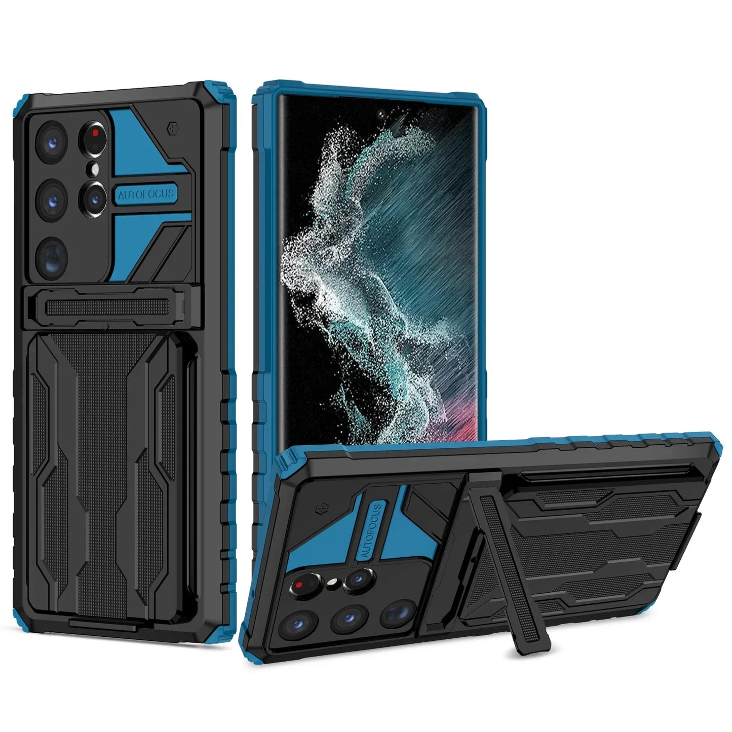 Samsung Kickstand Hülle für S24-S23-S22-S21 Ultra | mit integriertem Kreditkartenhalter (Blau)