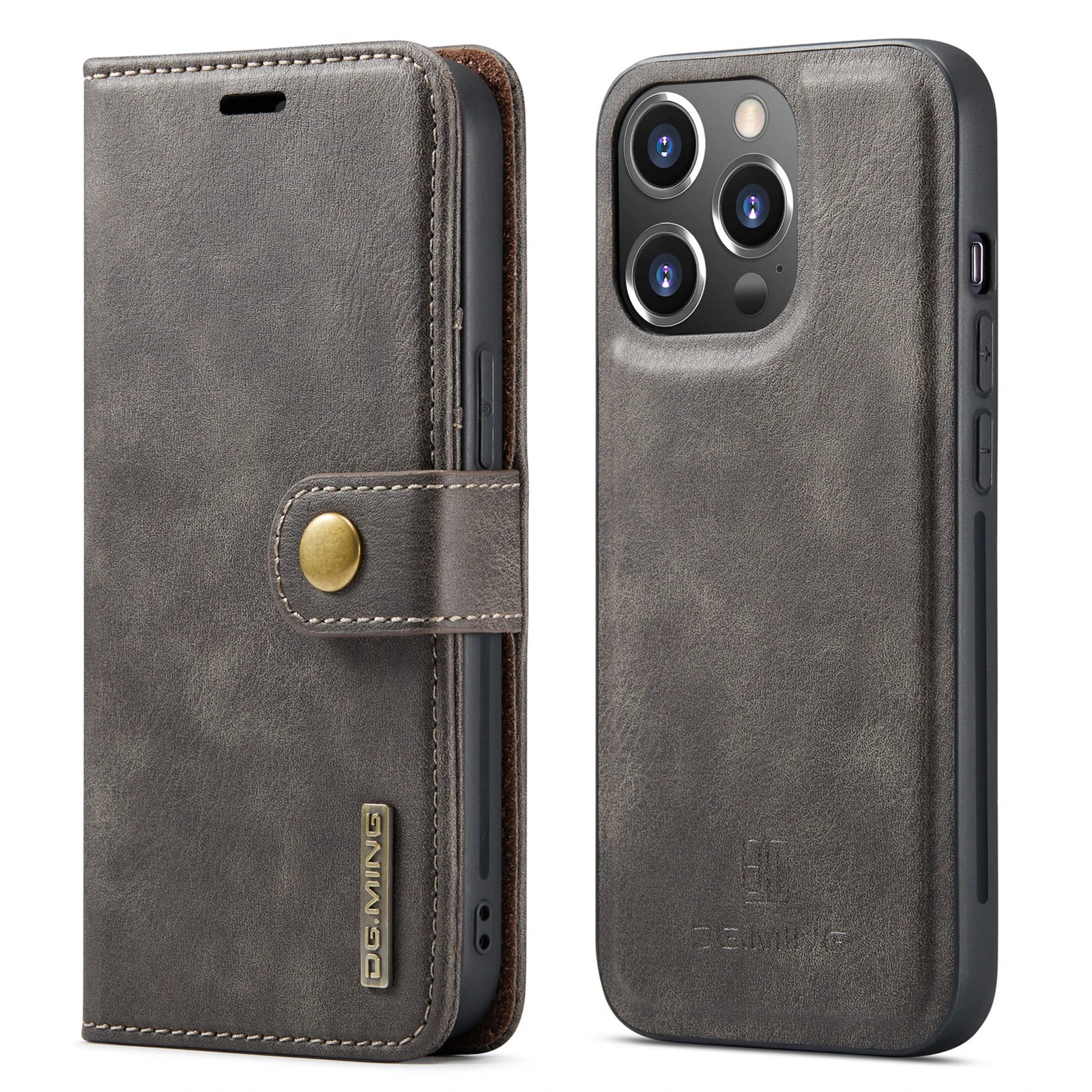 Magnetisches Ledercover für iPhone 15/14/13/12/11 Pro-Max | mit Kartenhalter - Grau